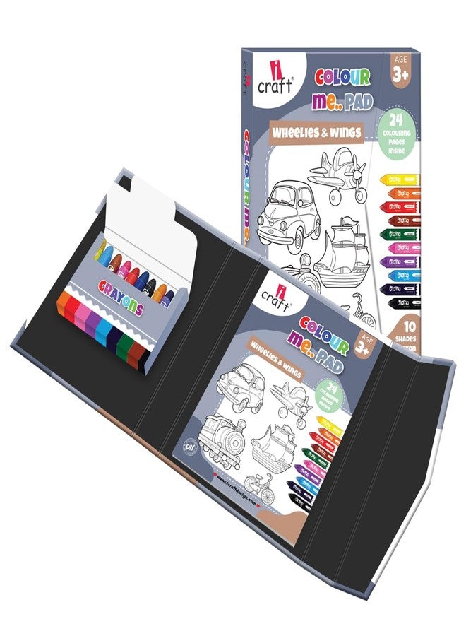 iCraft Vehicle Coloring Pad for Toddlers & Preschoolers - 24 Pages of Cars, Planes, Trains & More + 10 Crayons - Kids Art Set Gift - Image 3